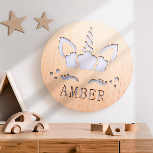 Personalisierte Einhorn Holz Namen Wandleuchte für Kinderzimmer Geburtstagsgeschenk für Kinder