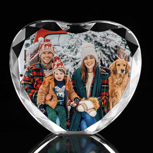 Cadre photo en cristal personnalisé en forme de coeur pour Noël