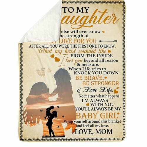 Personalized Love Letter Blanket from Mom to Daughter Featuring Mom and Child Silhouettes at Sunset