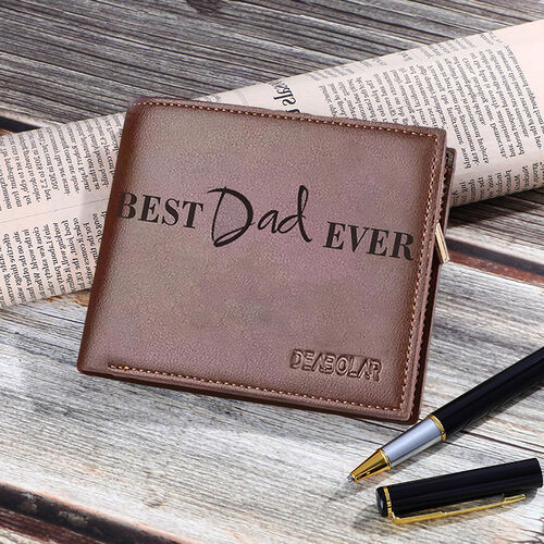 "Best Dad Ever"Men's Brown Leather Wallet Christmas Gift for Father