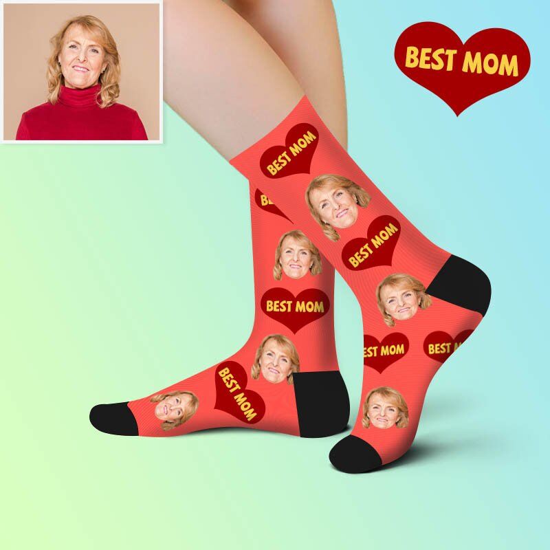 "Best Mom" Custom Face Picture Socks Gift for Mom/Mother's Day