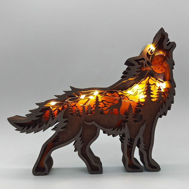 Wolf 3D Wood Carving Decorative Light Interesting Gift for Friends