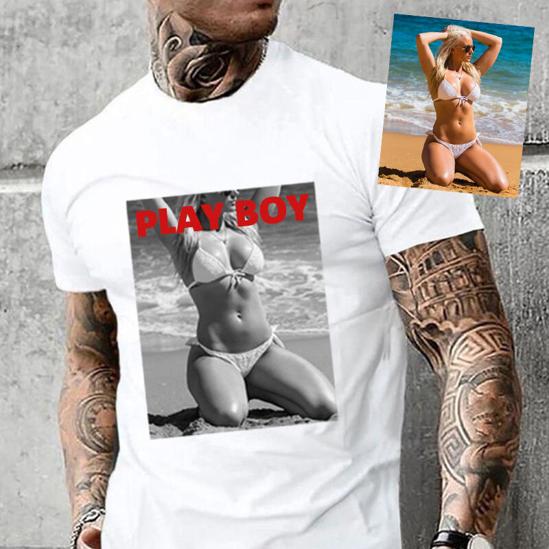 Personalized T-shirt Play Boy Custom Spicy Photo Design Attractive Gift for Boyfriend