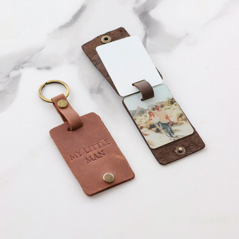 Porte-clés photo personnalisé avec étui en cuir et mots personnalisés Cadeau significatif pour papa et lui