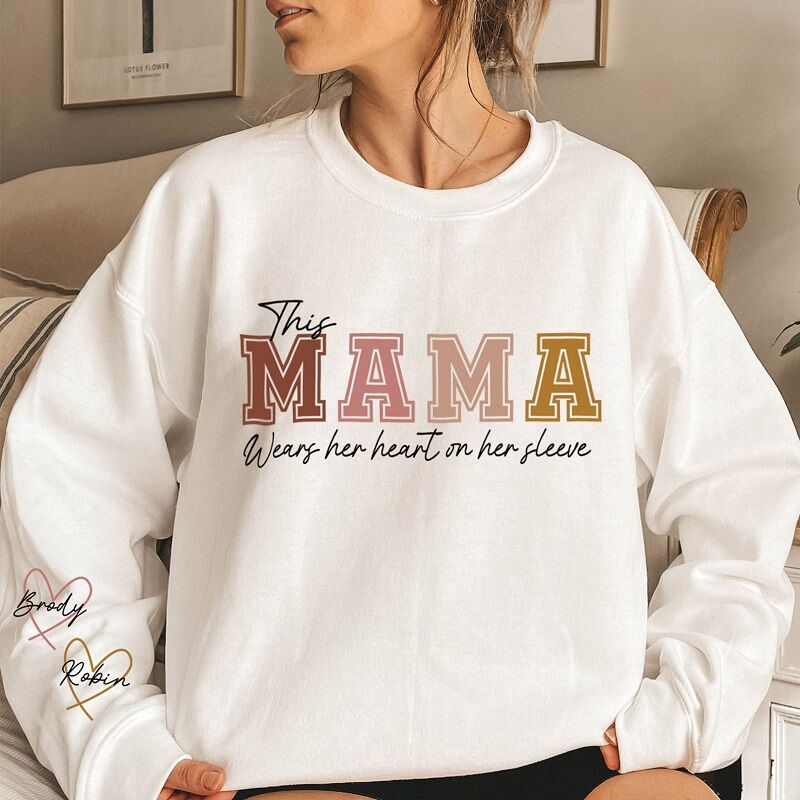 Gepersonaliseerde sweater Deze moeder draagt haar hart op haar mouw Warm Moederdagcadeau