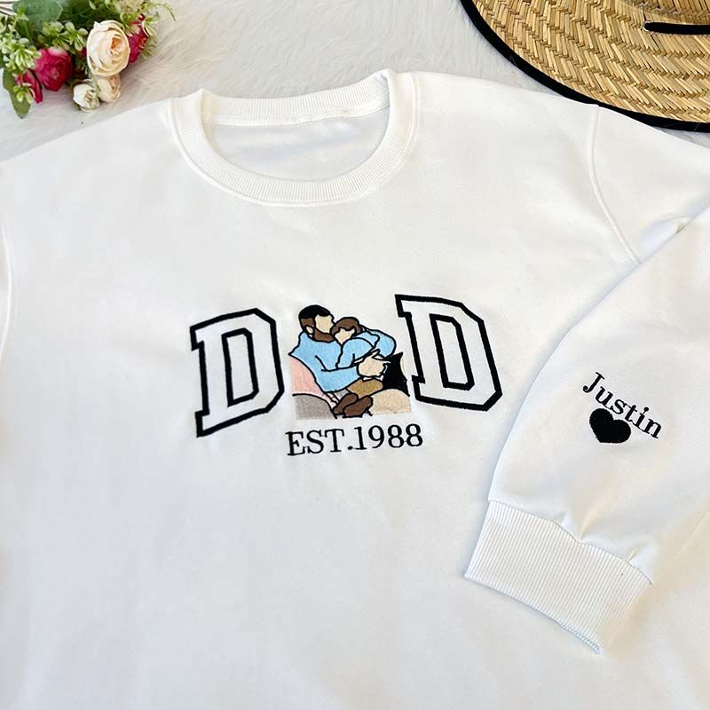 Personalized Sweatshirt Embroidered Dad with Custom Photo Design Unique Gift for Father's Day
