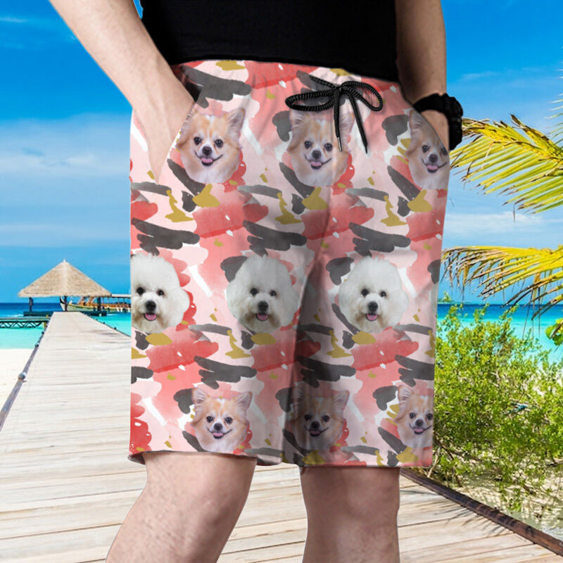 Personalized Picture Men's Light Red Beach Shorts Simple Present for Friend