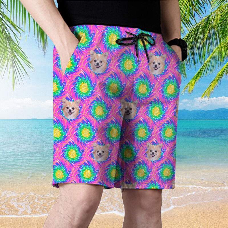 Personalized Picture Men's Beach Shorts with Abstract Pattern Artistic Present for Family