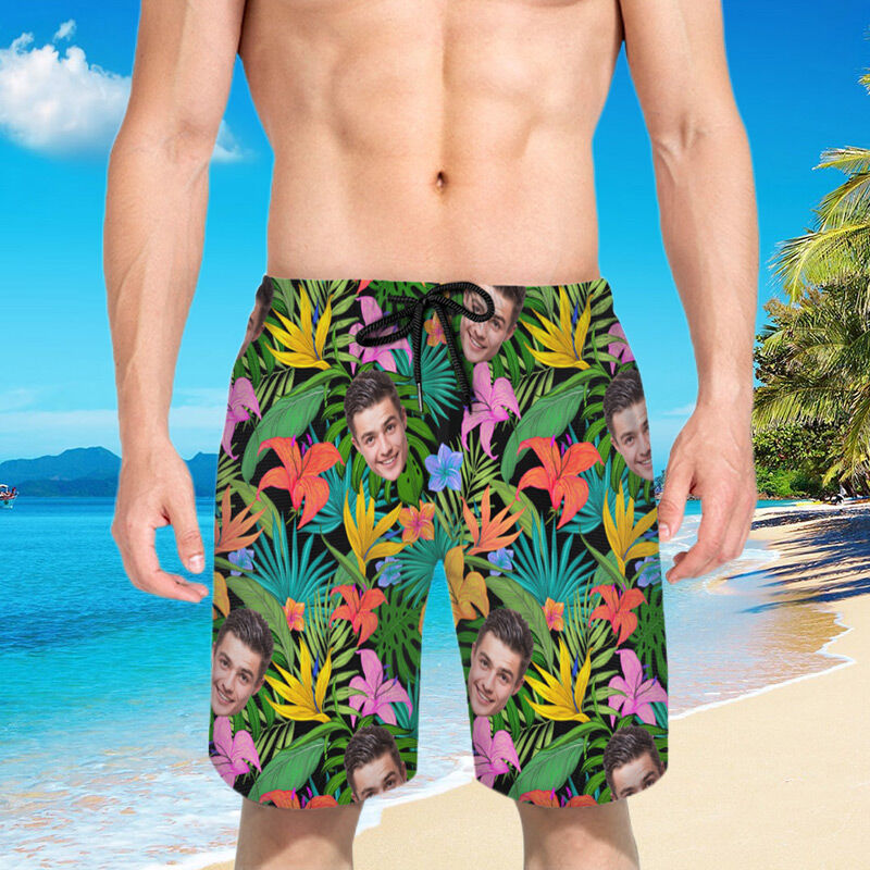 Personalized Picture Men's Beach Shorts Stylish Design Gift for Grandpa