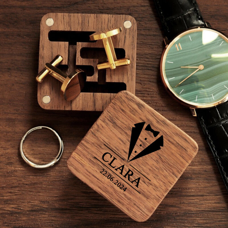 Personalisierte Manschettenknopf Box Anzug Krawatte benutzerdefinierte Name und Datum stilvolles Design Perfektes Geschenk für ihn Freunde