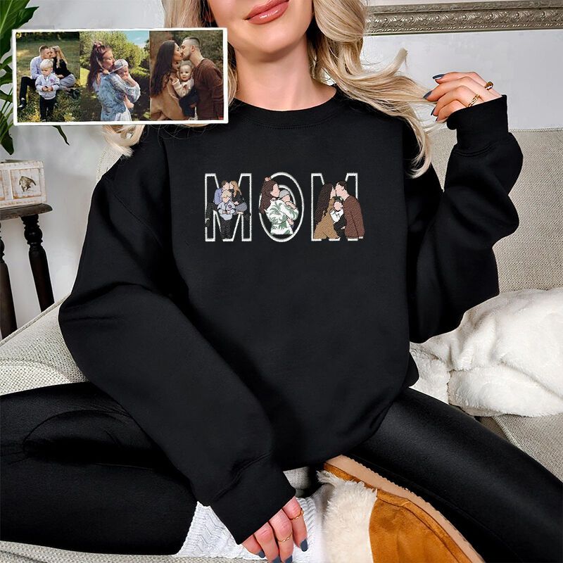 Personalized Sweatshirt Embroidered Custom Family Photos Design Attractive Gift for Mother's Day