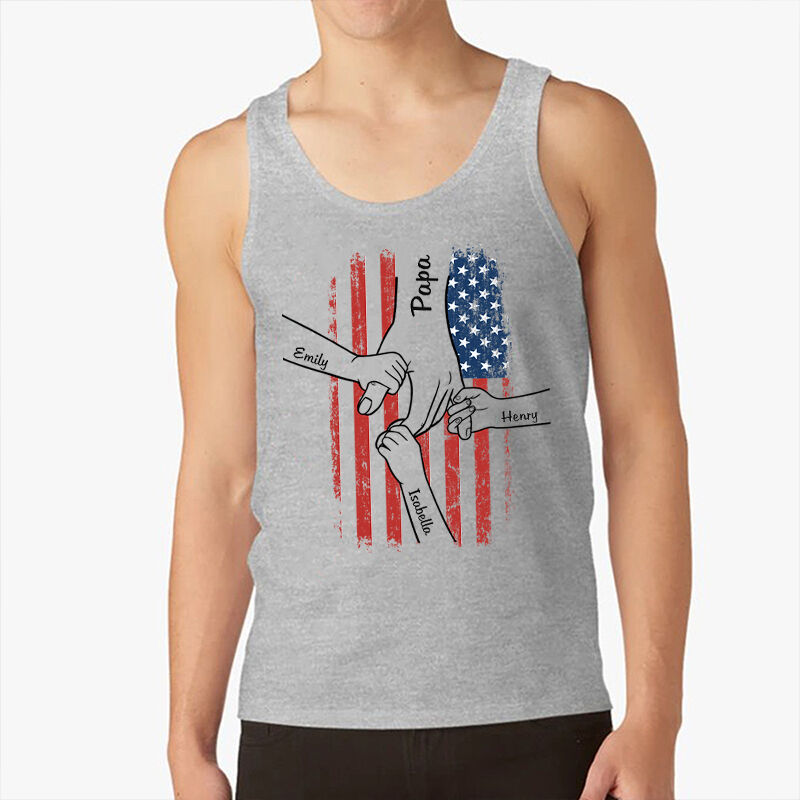 Personalized Tank Top Hold Your Hand Stars and Stripes Element Design Gift for Father's Day