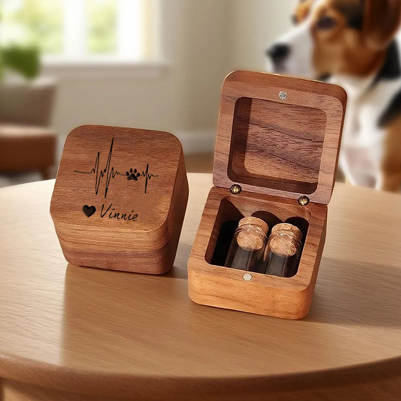 Caja de recuerdo de pelo de mascota con nombre personalizado y estampado de latidos de corazón, regalo creativo para amantes de las mascotas