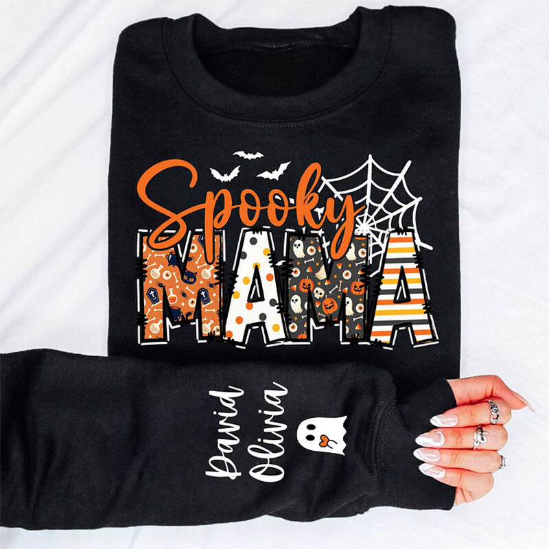 Personalized Sweatshirt Spooky Mama Custom Kids Name Halloween Style Design Gift for Dear Mom