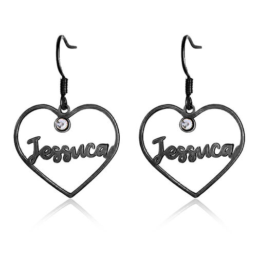 "Heart Memory" Personalized Name Earrings With Birthstone