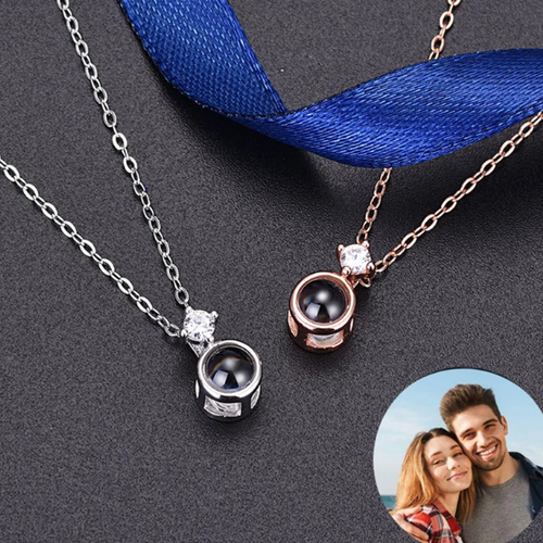 Personalized Globular Photo Projection Necklace With Diamond Ornament for Girlfriend