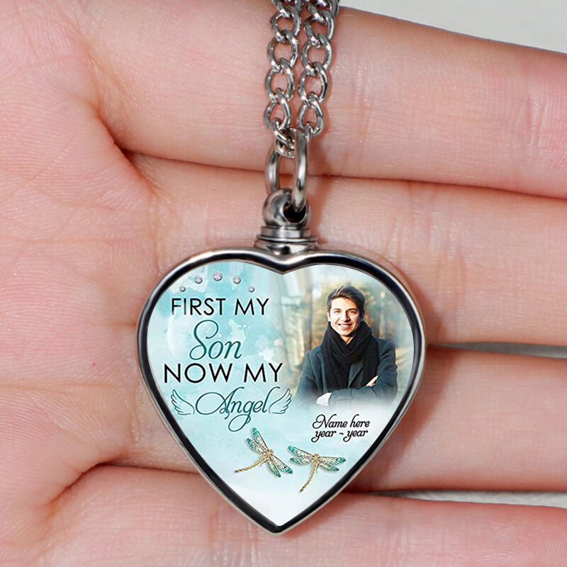 First My Son Now My Angel Custom Picture Urn Necklace
