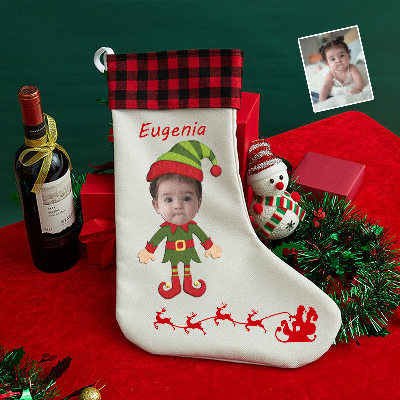 Personalized Custom Face Christmas Stockings Cute Kids Christmas Cartoon Image