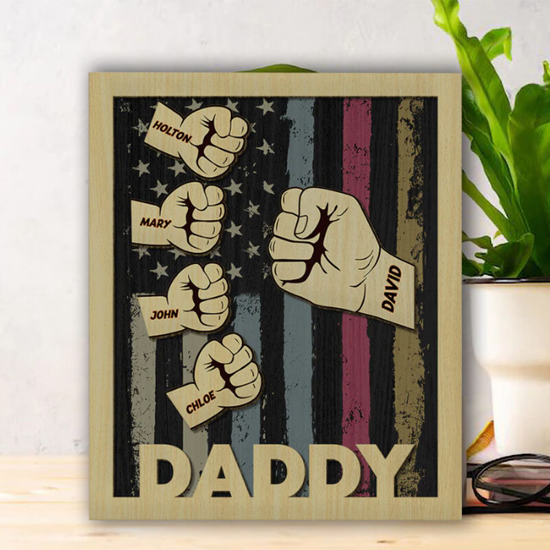 Personalized Name Puzzle Frame Fist Bump with Stars and Stripes Engraving for Dear Dad