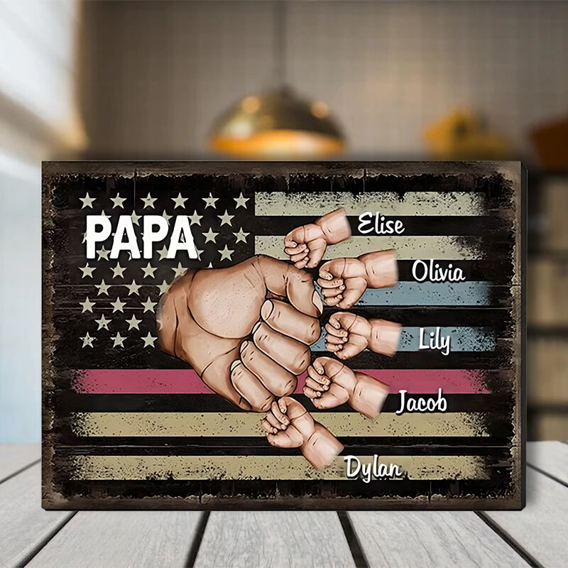 Personalized Name Puzzle Frame Fist Bump with Stars and Stripes Setting for Dear Dad
