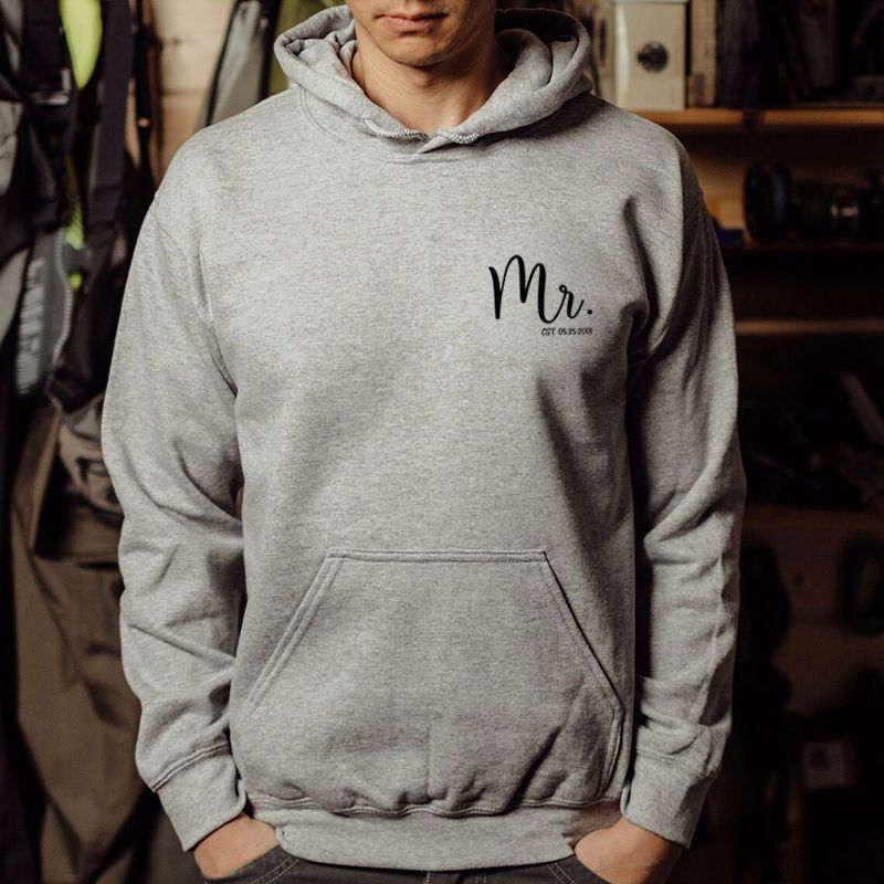 Personalized Hoodie Custom Date with Mr Logo Design Simple Unique Gift for Husband