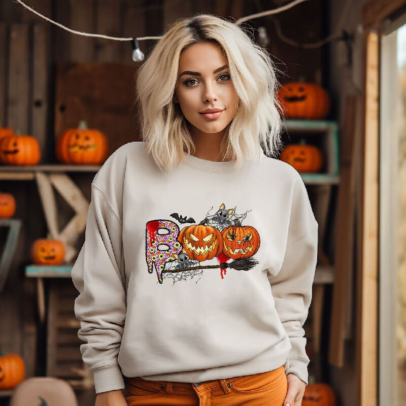 Cool Style Sweatshirt with Pumpkin Pattern With Evil Smile Spooky Gift for Halloween