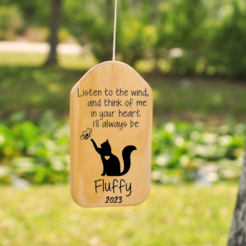 Custom Wind Chime In Your Heart I'll Always Be with Kitten and Butterfly Design Memorial Gift