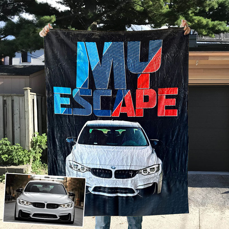 Custom Picture Car Blanket with Contrast Color Font Cool Gift for Him "My Escape"