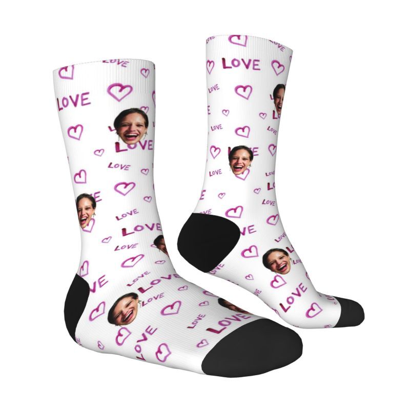 Customized Face Socks Love  Heart Text Valentine's Day Gift