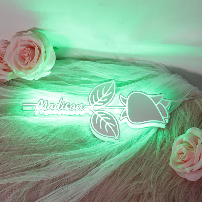 Personalized Flower Mirror Lamp Custom Name Romantic Gift For Girls