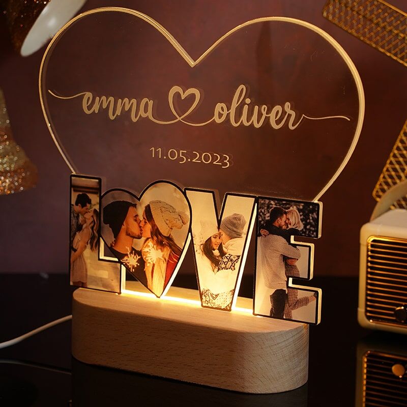 Personalized Picture Night Light Heart Design Romantic Gift for Valentine's Day