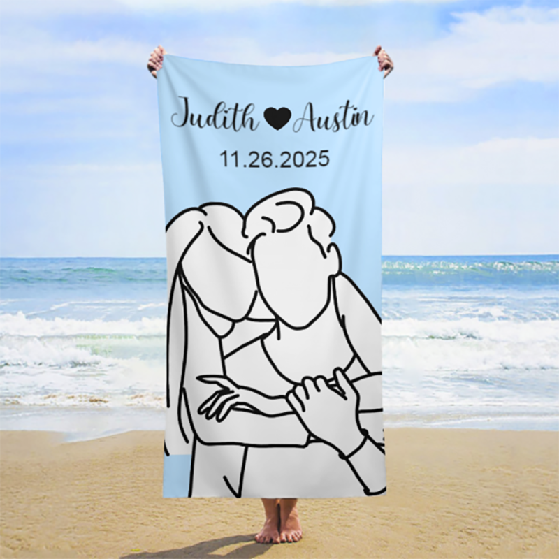 Personalized Photo Bath Towel with Custom Name Creative Gift for Sweet Couples