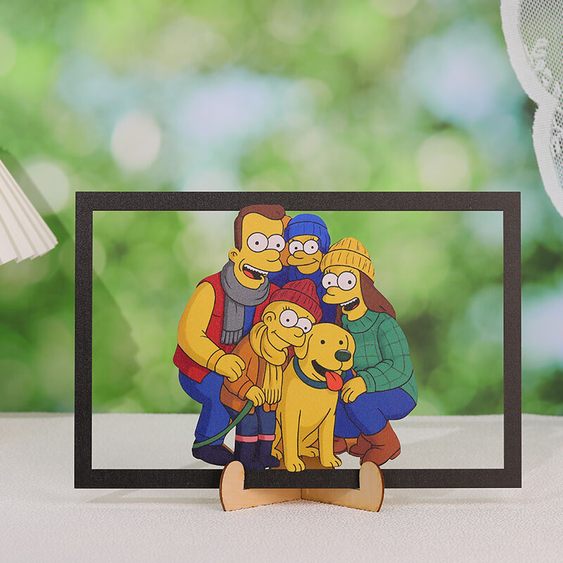 Personalisierter Fotorahmen aus Holz im Cartoon-Stil Niedliches Geschenk für die Familie