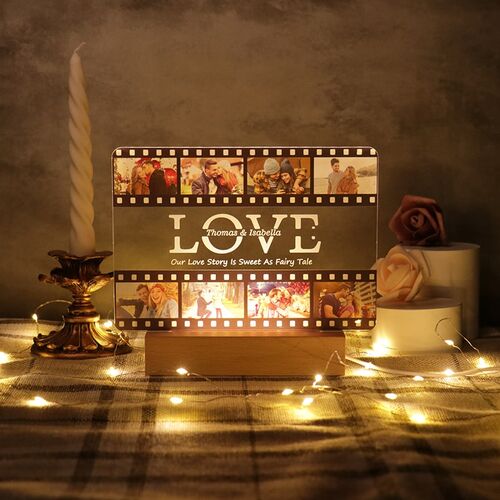 Luz nocturna de acrílico con foto personalizada de letra love