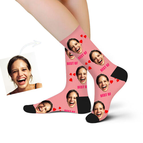 Custom Face Picture Socks Printed with "BEST GF" for Girlfriend