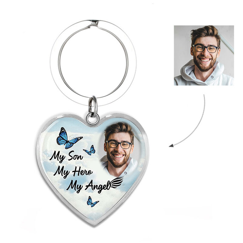"My Son My Hero My Angel" Custom Photo Keychain