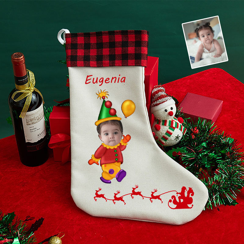 Personalized Custom Face Christmas Stockings Kids Christmas Cartoon Image Holding Balloons
