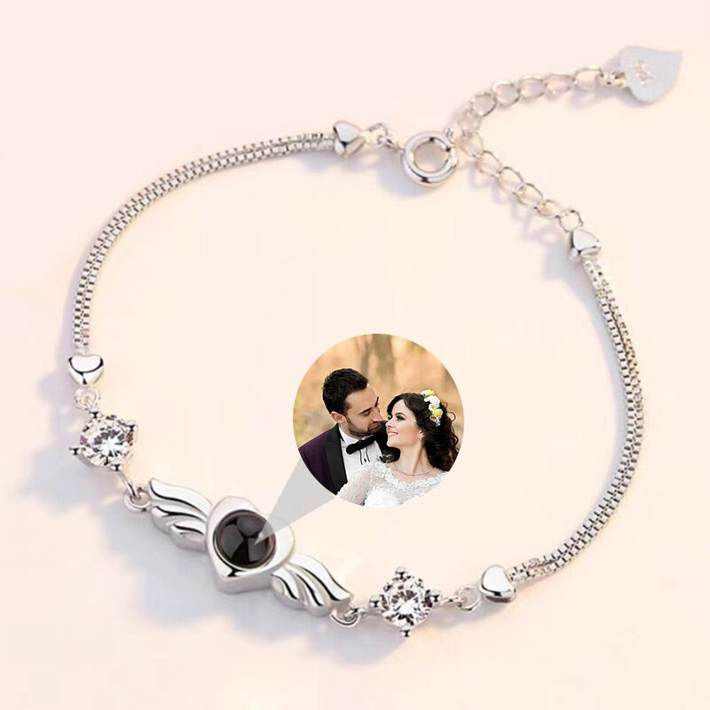 Personalized Love Wings Photo Projection Bracelet with Diamonds