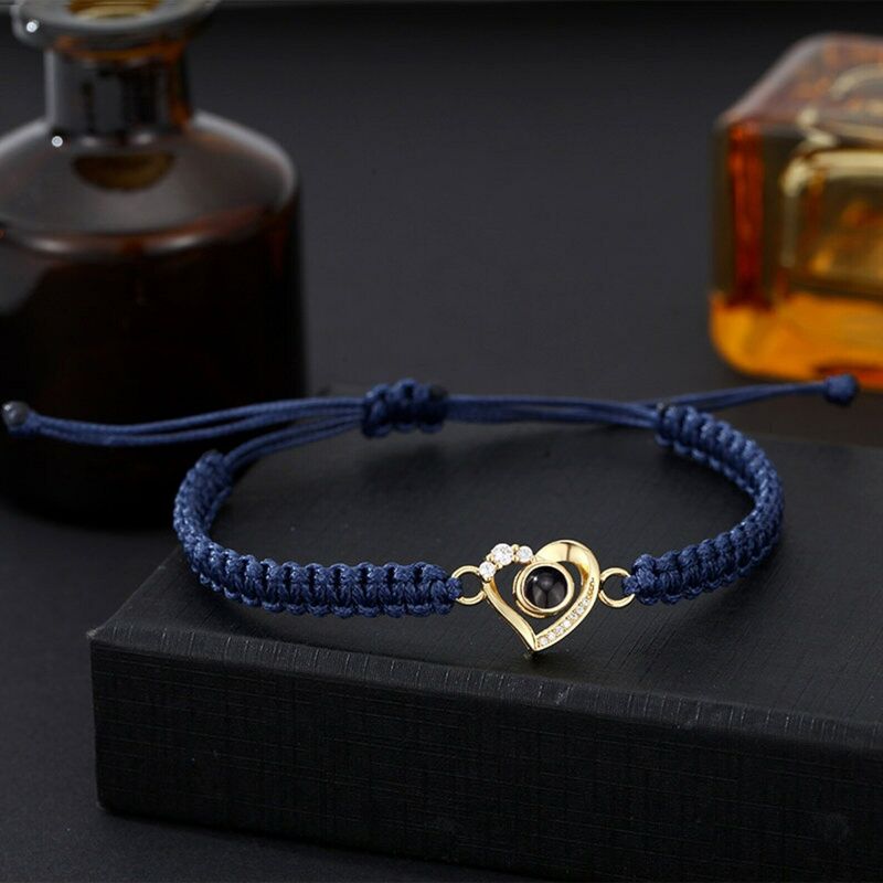 Personalized Projected Picture Bracelet Braided Rope With Love Pendant Warm Gift For Christmas