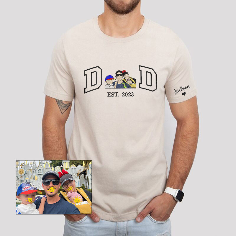 Camiseta Personalizada Bordada Papá con Foto Diseño Personalizado Regalo Único para el Día del Padre