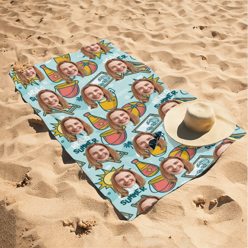 Personalized Photo Bath Towel with Sun Pattern Warm Gift for Family