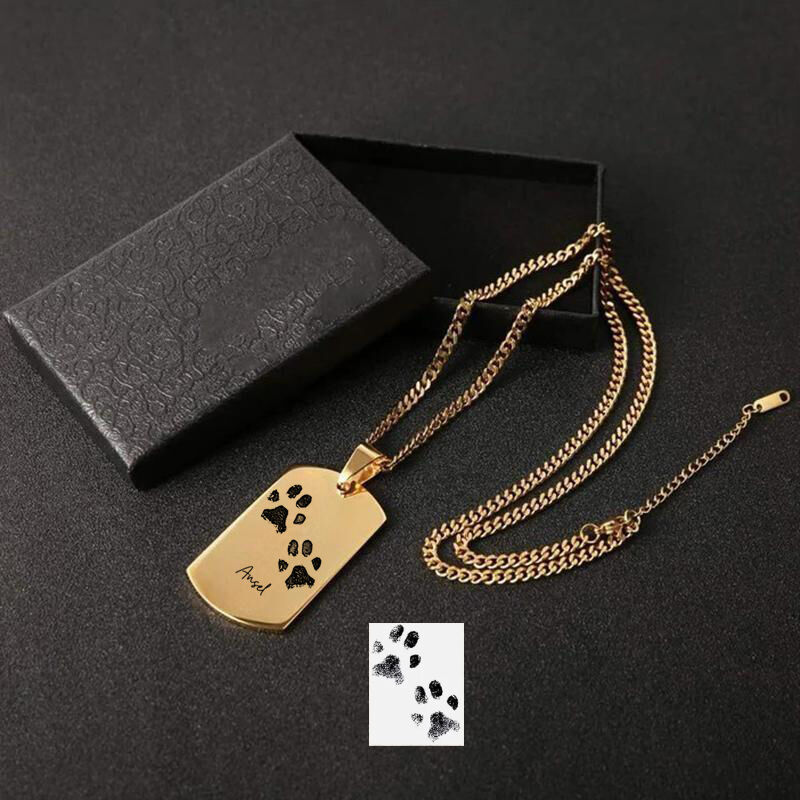 Personalized Dog Tag Necklace With Custom Paw Print And Name For Pet Lovers