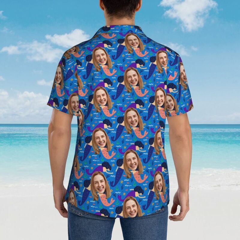 Camisa Personalizada Estilo Tropical Añadir Fotos Sirena Imprimir para Vacaciones en la Playa para Novio