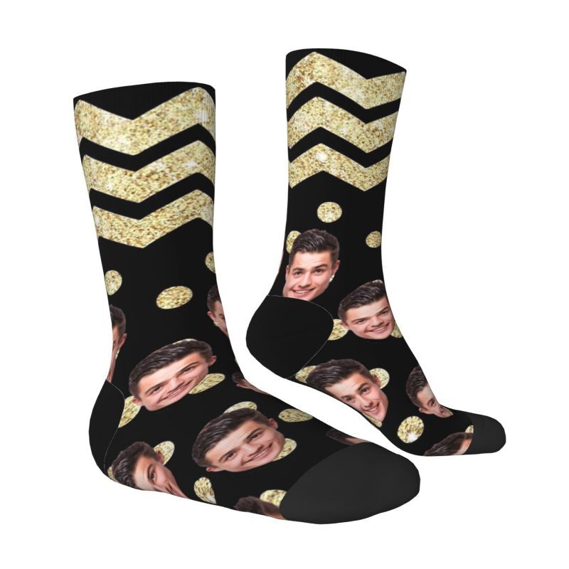 Personalized Face Socks Gold Polka Dot Pattern Christmas Gift for Men