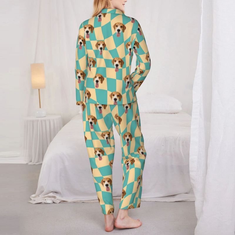 Personalisierte Pyjamas benutzerdefinierte Haustier Foto flach verzerrt Karo-Muster Großes Geschenk für die Familie