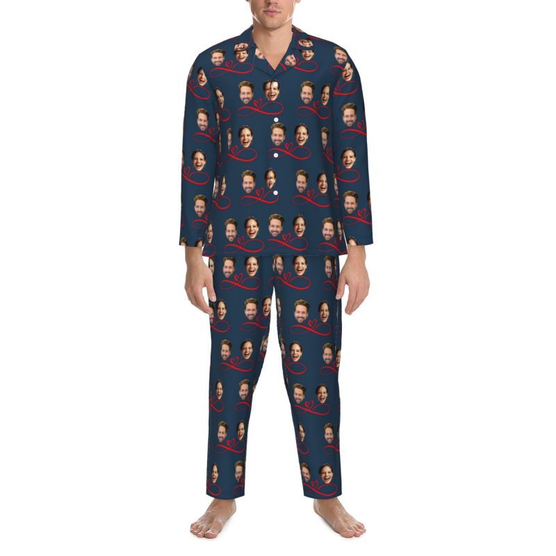 Personalized Pajamas Custom Couple Photo Infinite Love Pattern Design Perfect Gift for Lovers