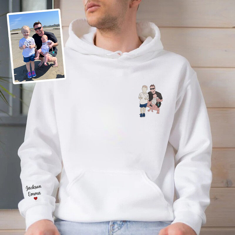 Personalized Hoodie Embroidered Custom Dad and Kids Photo Design Attractive Gift for Father's Day