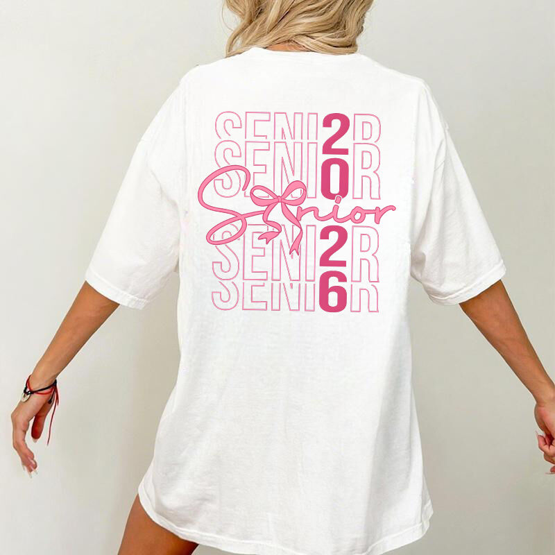 Personalized T-shirt Senior Class of 2026 Exquisite Bow Print Design Gift for Her Graduate