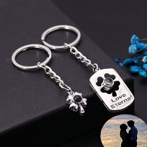Personalized Photo Projection Keychain-Lovers Clover For Couples