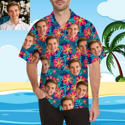 Individuelles Gesicht Hübsche Blüten und Blätter Herren Bedrucken Hawaii Hemd/Shirt